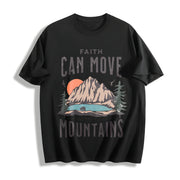 Scenery and Letter One-piece Cotton T-Shirt in Black
