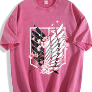 Eren AOT Wings of Freedom Anime 2025 vintage washed oversized T-shirt in Red