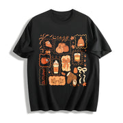 Preppy Fall Bow Pumpkin Pullover Cotton T-Shirt in Black