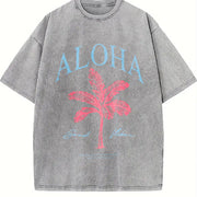 Aloha Palm Tree vintage washed oversized T-shirt in Gray