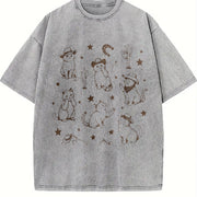Cowboy Cats and Kittens Western Cowboy Vintage Washed T-Shirt in Gray