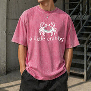 A Little Crabby Minimalist Beach Vintage Washed T-Shirt in Red