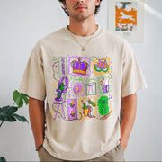 Mardi Gras Doodle Icons Vintage Washed T-Shirt in Beige