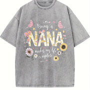 Bohemian Nana Floral Vintage Washed T-Shirt in Gray