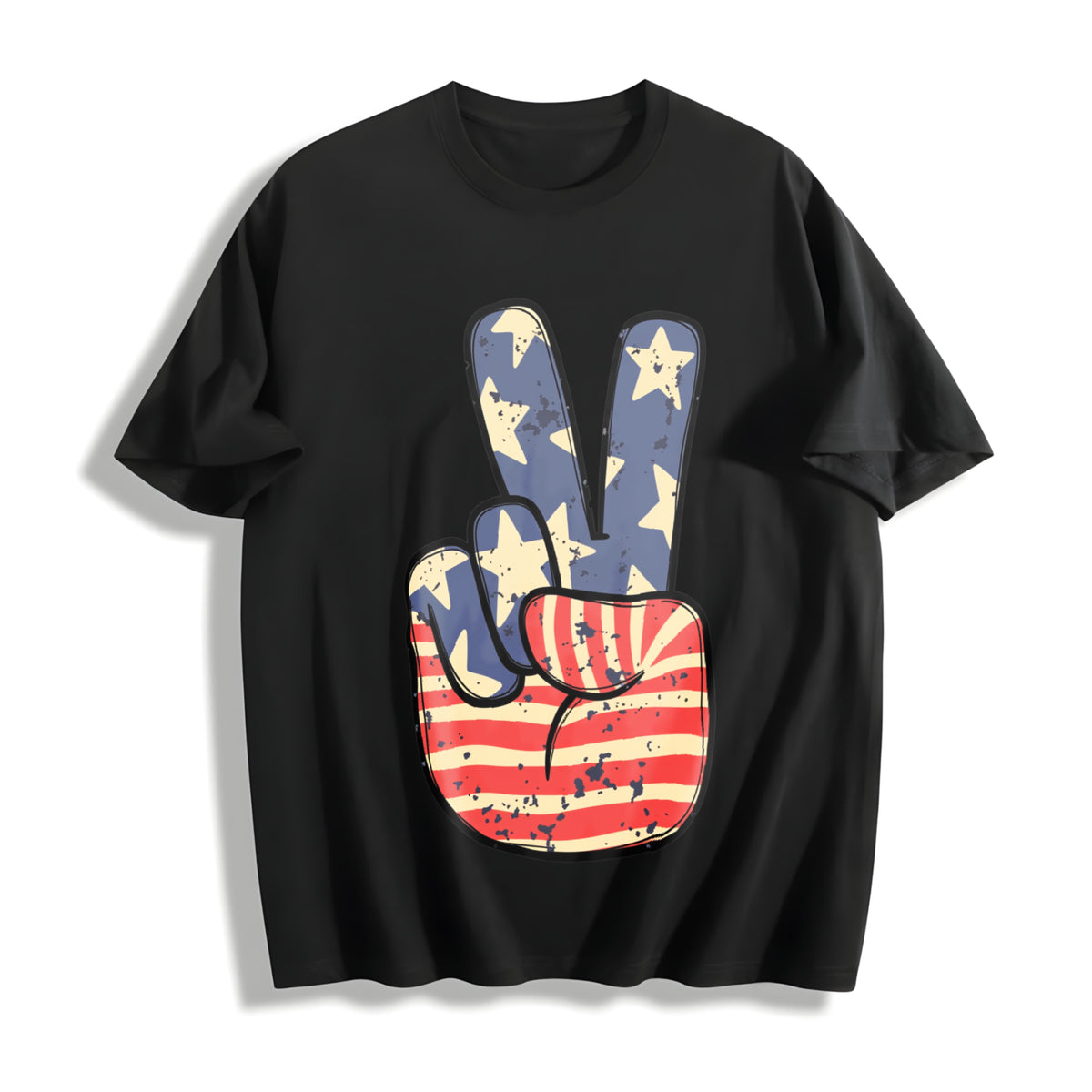 America Peace Freedom Cotton T-Shirt in Black
