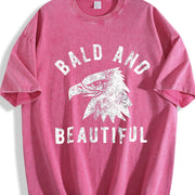 Bald and Beautiful Sarcastic Bald Eagle Fourth of July Vintage Washed T-Shirt in Red