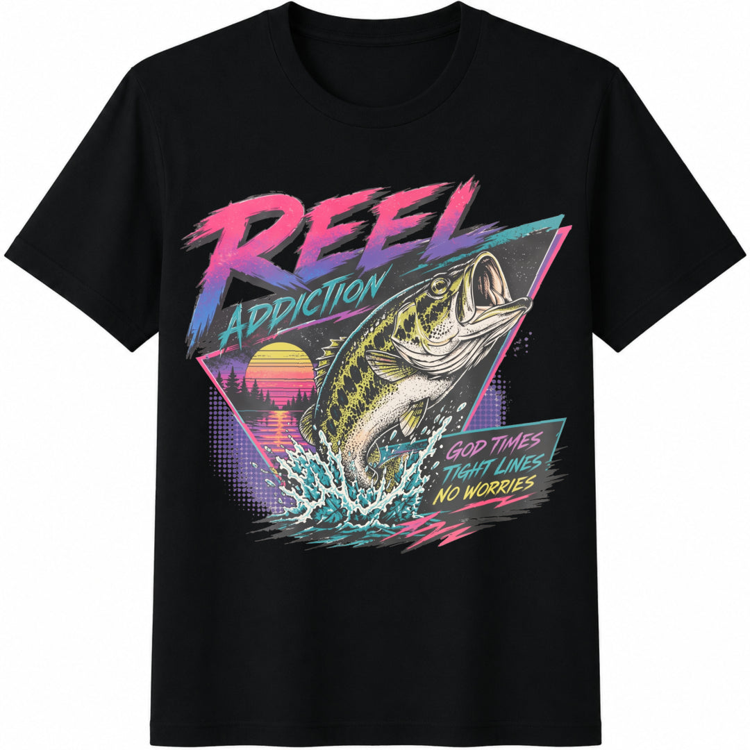 Fishing Reel Addiction Cotton T-Shirt in Black