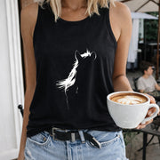 Feather Women's Color Cotton Tank Top in Black