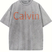 Calvin Name Typography Vintage Washed T-Shirt in Gray