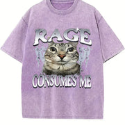 Rage Consumes Me Cat Vintage Washed T-Shirt in Purple