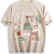 Retro Christmas Tis the Season Vintage Washed T-Shirt in Beige