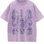 Seahorse 90s Tattoo Vintage Washed T-Shirt in Purple