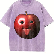 Meme Apple Stylish Apple Vintage Washed T-Shirt in Purple