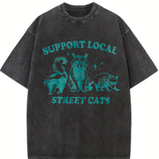 Support Your Local Street Cats Vintage Washed T-Shirt in Black