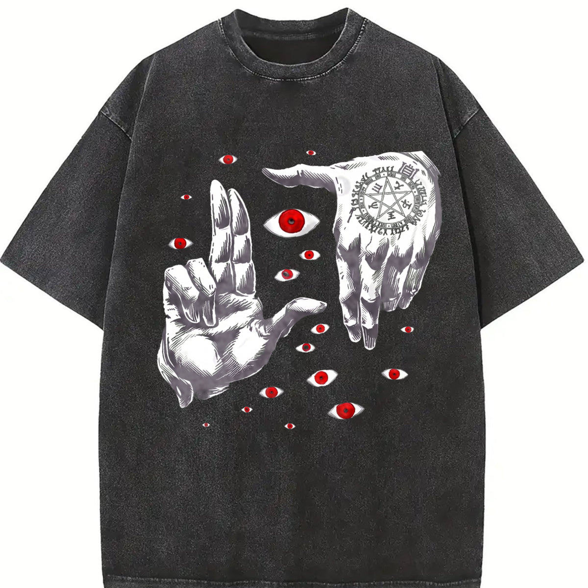 Occult Hand & Eye Sleeveless Tank Vintage Washed T-Shirt in Black