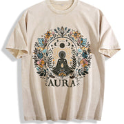 A Bohemian Floral Autumn Vintage Washed T-Shirt in Beige