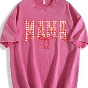 Mama Gingham Bow Cute Mom Vintage Washed T-Shirt in Red