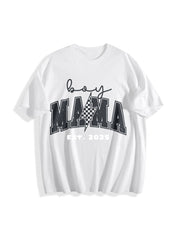 Boy Mom Custom Est Date New Mama Lighting Bolt First Time Cotton T-Shirt in White