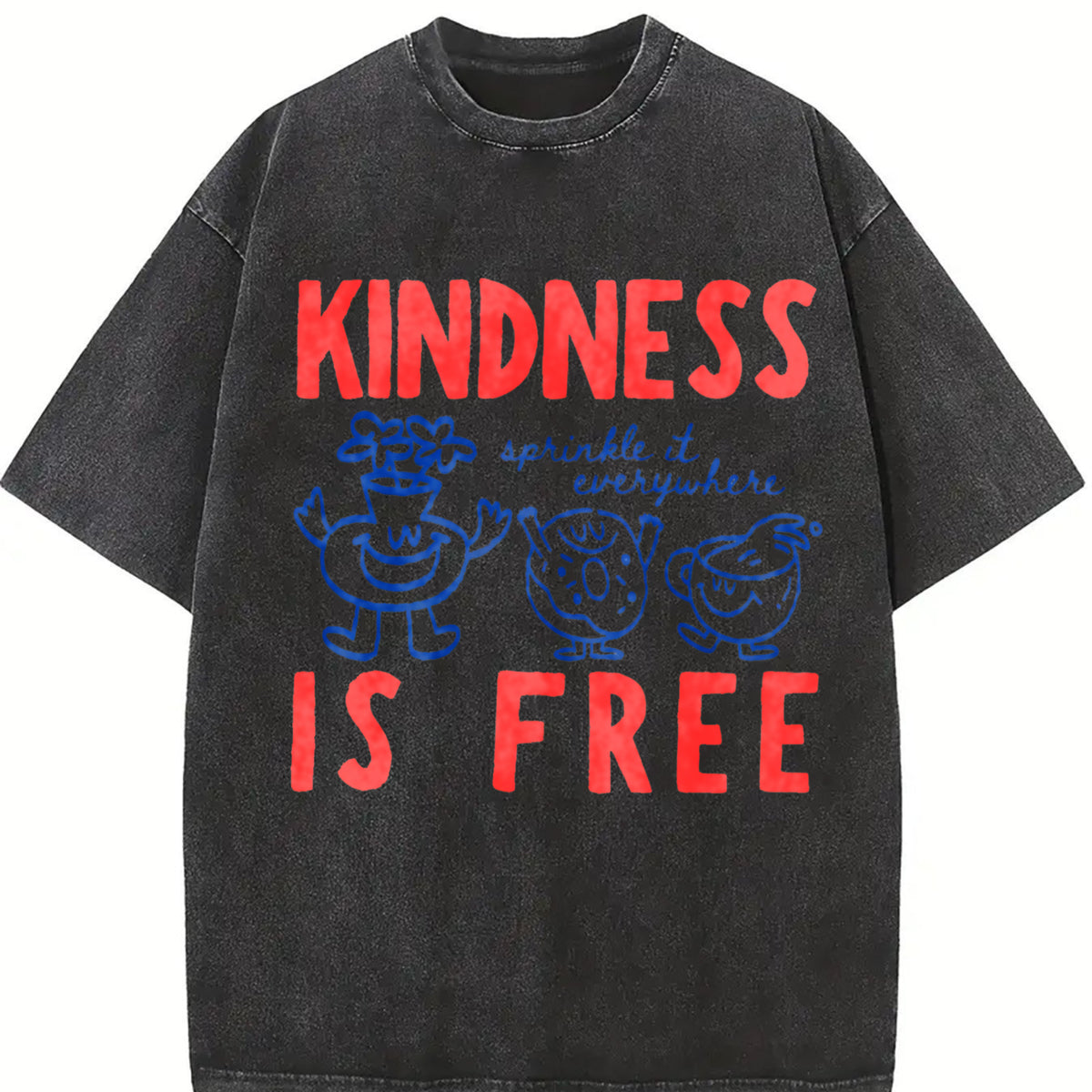 Kindness Is Free Sprinkled Doughnut Empathy Vintage Washed T-Shirt in Black