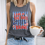 Land of the Free Because of the Brave Women's Color Cotton Tank Top in Gray