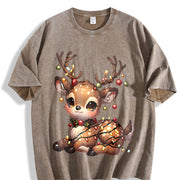 Christmas Reindeer & Deer Vintage Washed T-Shirt in Brown