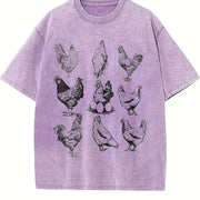 Chickens 1990s Cute Chickens Retro Vintage Washed T-Shirt in Purple