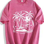 Tropical Palm Sunset Vintage Washed T-Shirt in Red
