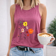 Colorful Floral Crew-neck Sleeveless Vest Outdoor Women's Color Cotton Tank Top in Red