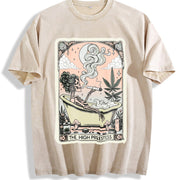 Quick Delivery Tarot Card The High Priestess Mystic vintage washed oversized T-shirt in Beige