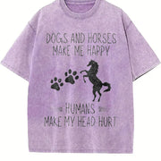 Dog Lovers & Horse Enthusiasts Vintage Washed T-Shirt in Purple