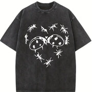 Batik - Ants Ladybugs Heart Prints vintage washed oversized T-shirt in Black