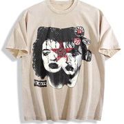 Double Face Gothic Tank Vintage Washed T-Shirt in Beige