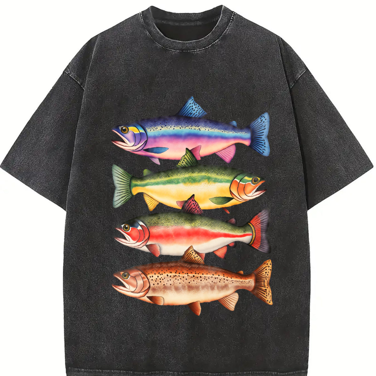River Fish Species Vintage Washed T-Shirt in Black