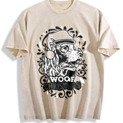 Black Loose Vintage Washed T-Shirt in Beige