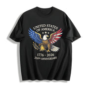 Embroidered Retro 250th Anniversary USA Cotton T-Shirt in Black