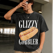 Glizzy Gobbler Hot Dog Vintage Washed T-Shirt in Black