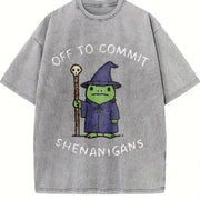 Off to Commit Shenanigans Wizard Frog DnD vintage washed oversized T-shirt in Gray