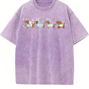 Easter Dog Dachshund Happy Easter Retro Spring Dog Cute vintage washed oversized T-shirt in Purple