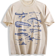Fish Tattoo Retro Fisher Vintage Washed T-Shirt in Beige
