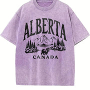 Short-sleeve Canadian Canada Grizzly Bear Snow Mountain Vintage Washed T-Shirt in Purple