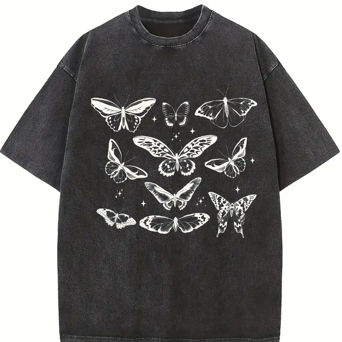 Butterfly 90s Retro Gardening Vintage Washed T-Shirt in Black