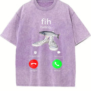 Fish Calling Phone Meme Vintage Washed T-Shirt in Purple