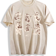 Animal Musicians 90s Vintage Washed T-Shirt in Beige
