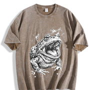 Toad 90s Retro ® Frog Grunge Y2k Vintage Washed T-Shirt in Brown