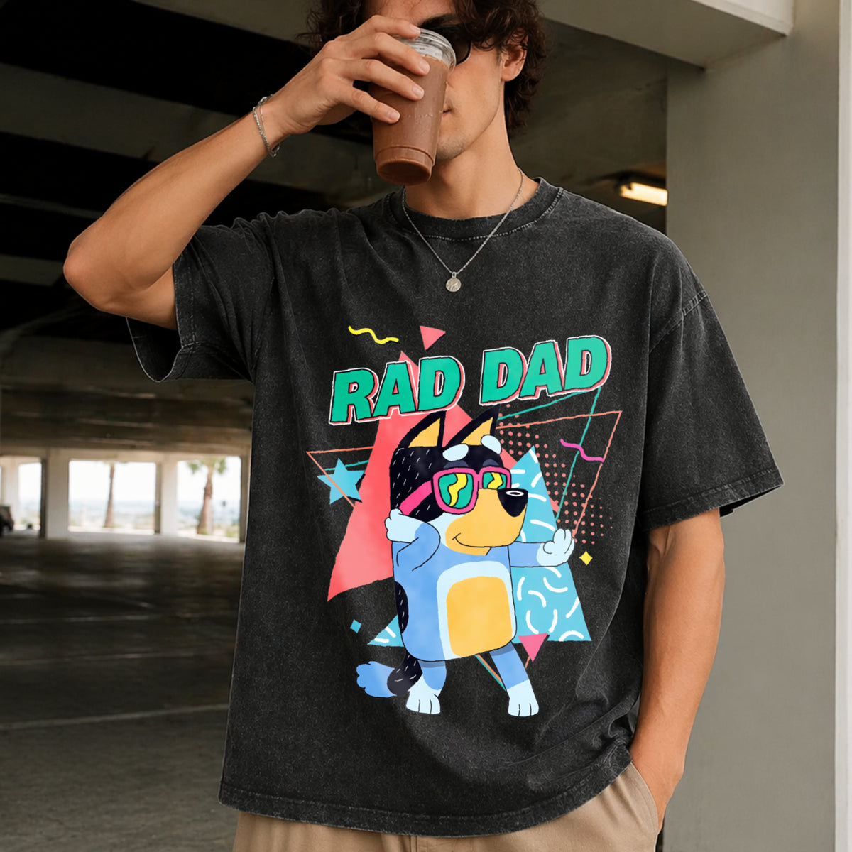 Rad Dad Rad Like Dad Vintage Washed T-Shirt in Black