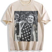 USA Olympic Gold Medal Hockey Jack Hughes Vintage Washed T-Shirt in Beige