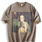 Smoking Glam Doll at the Bar Vintage Washed T-Shirt in Brown