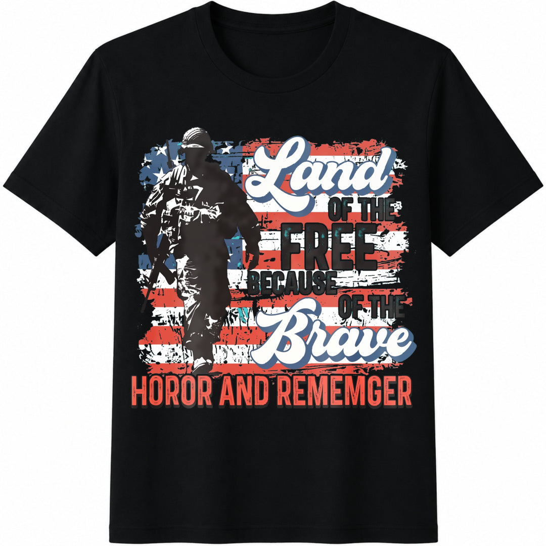 Land of the Free Because of the Brave America Cotton T-Shirt in Black