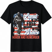 Land of the Free Because of the Brave America Cotton T-Shirt in Black