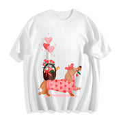 Valentine's Day Spring/ Dachshund Delivering Flowers Cotton T-Shirt in White